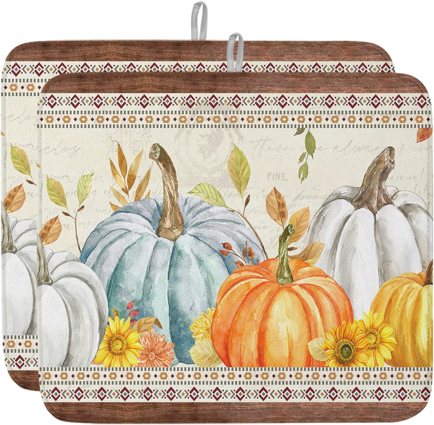 Fast Fall Dish Drying Mat for Kitchen Counter Pumpkin Drying Pad Absorbent Drying Mats for Countertops Sinks Draining Racks Sunflower Eucalyptus Leaves Drainer Holiday Harvest Thanksgiving Decor 16x18 Trendy
