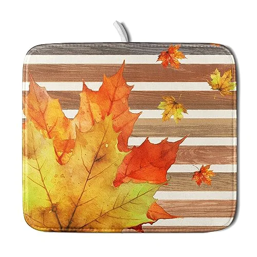 Clean Autumn Golden Maple Leaf Dish Drying Mat for Kitchen Counter Convenient