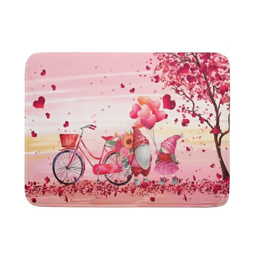 User-Friendly Pink Heart Valentine's Day Gnomes Dish Drying Mat for Kitchen Counter Detailed