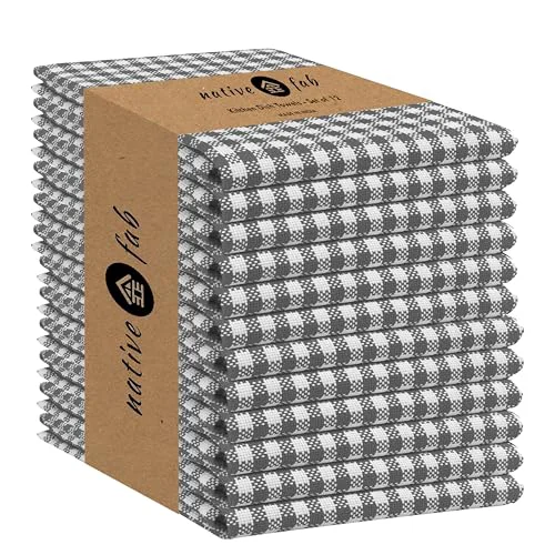 Sophisticated 12 Pack Gingham Mini Check Kitchen Dish Towel Cotton Durable Washable 16 x26 12 Count Optimized