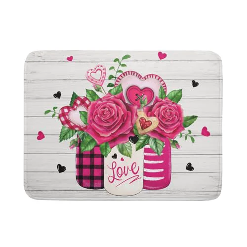 Smooth Valentine's Day Rose Flower Dish Drying Mat for Kitchen Counter Durable