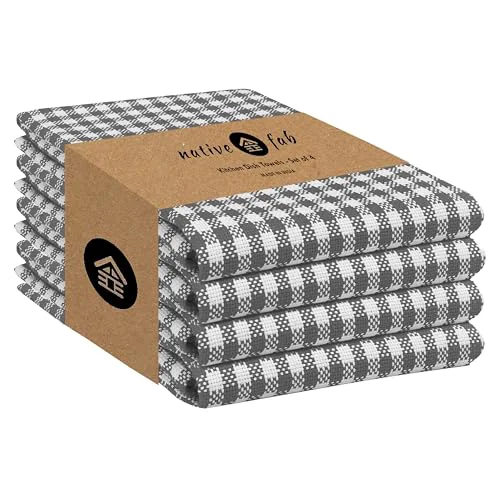 Solid 4 Pack Gingham Plaid Kitchen Towels 16 x26 Luxury