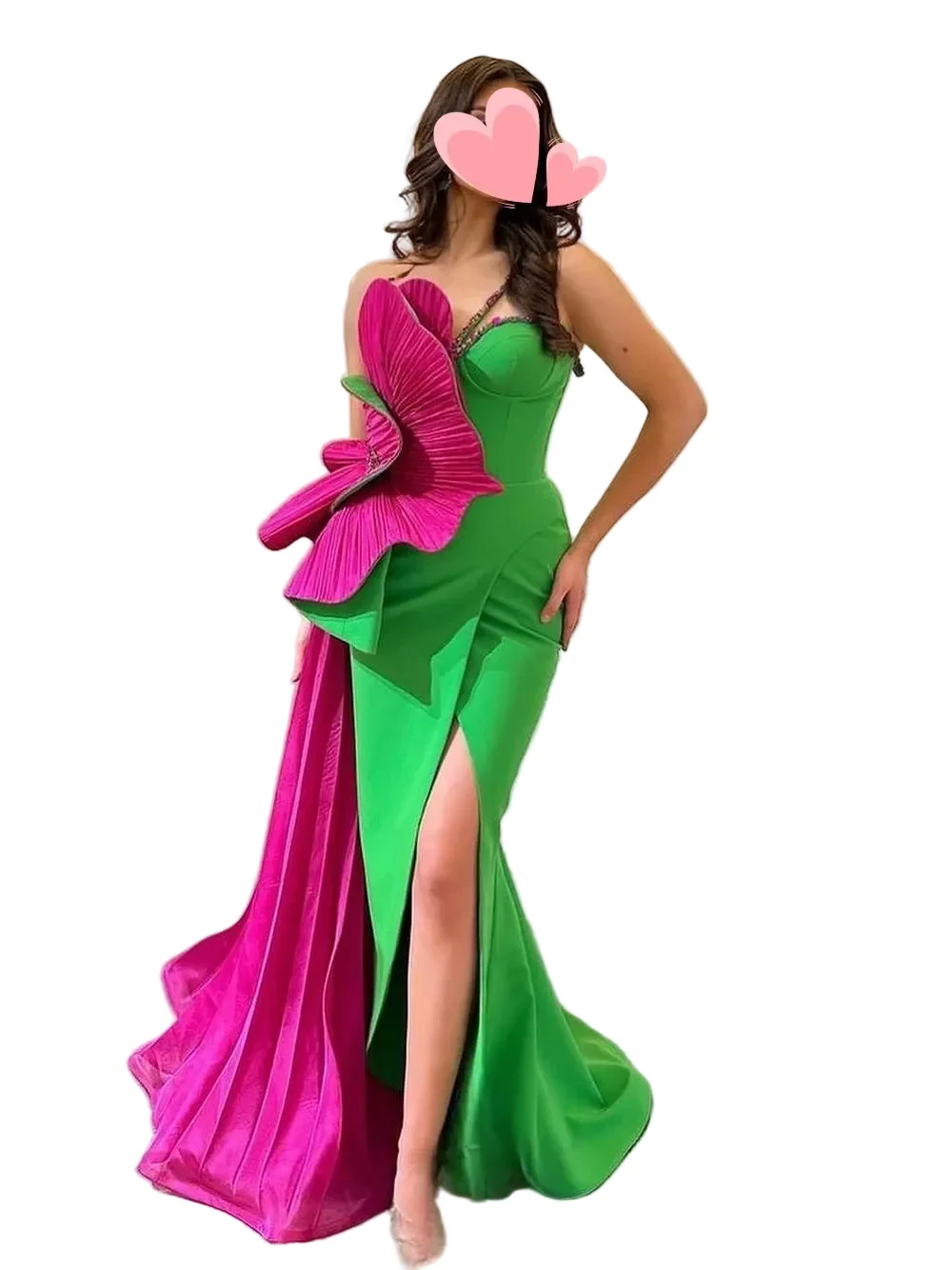 Eco-Friendly One-Shoulder Mermaid Evening Prom Gown Beaded Floral Floor-Length Fine