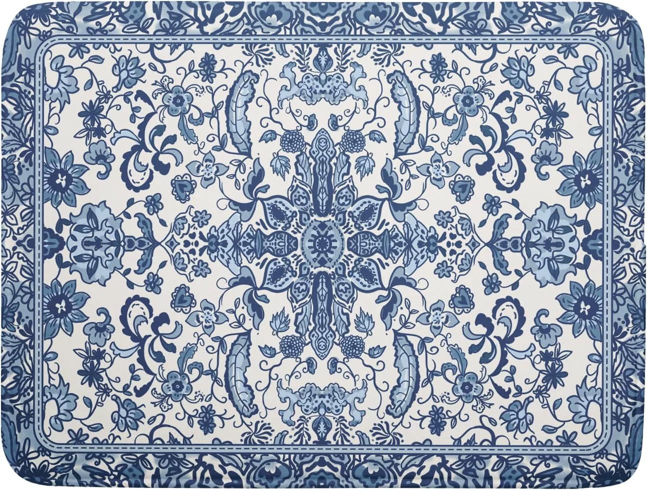 Crafted Chinoiserie Floral Dish Drying Mat for Kitchen Counter Blue and White Flowers Pattern Dish Drying Pad 16 x18 Absorbent Reversible Seasonal Decor Dishes Drainer Pad Dish Dry Rack Mat for Counter top Clean