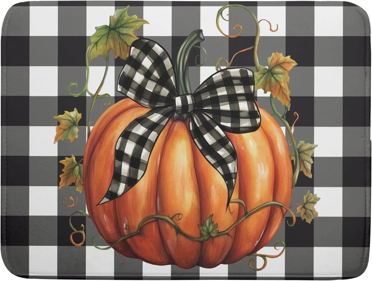 Easy-to-Use Fall Drying Mats for Kitchen Counter Fall Pumpkin Dish Drying Mat 18 x 24 Inch Autumn Black White Buffalo Check Dish Rack Mat Drainer Pad Thanksgiving Absorbent Microfiber Table Mat for Coffee Bar World-Class