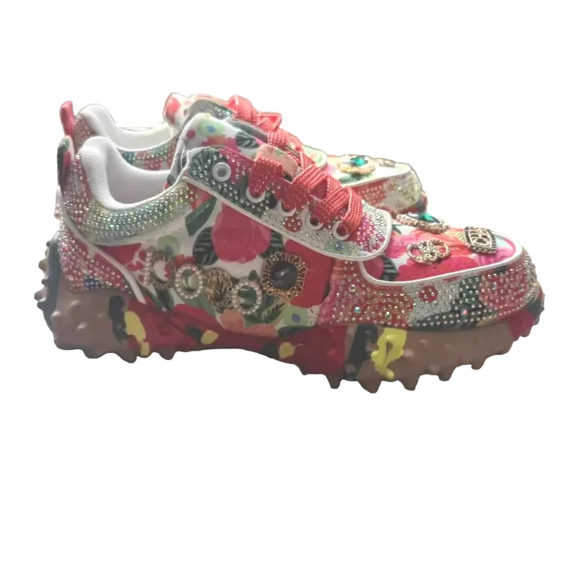 Flexible Women's Rhinestone Platform Lace-Up Casual Sneakers Luxury