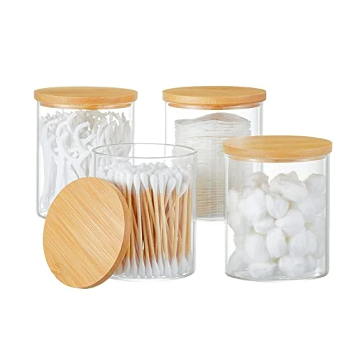 Comfortable 4 Pack Glass Qtip Holder Dispenser for Cotton Swabs 4 Count Trendy