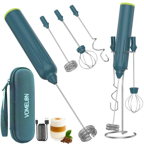 Natural Milk Frother Handheld with 3 Stainless Steel Whisks Efficient