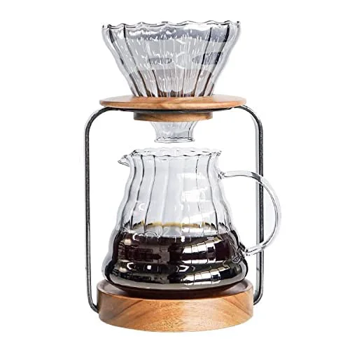 Trendy Pour Over Coffee Station Dripper Stand Coffee Filter Wooden Filter Holder Glass Server with Paper Coffee Filters Top-Quality
