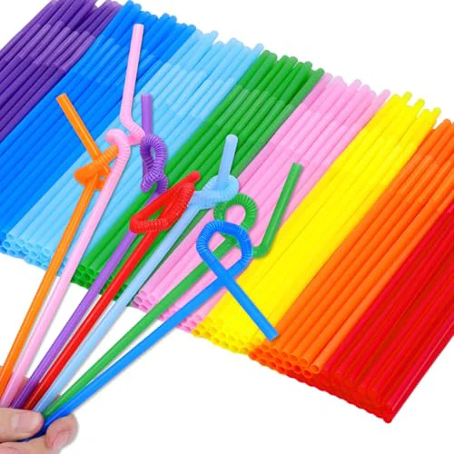 Trendy 300pcs 10.3 Inches Disposable Flexible Bendy Drinking Straws Plastic Straws 300 Count Premium Material