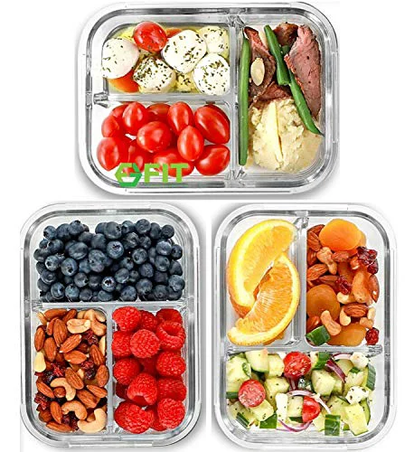 User-Friendly Glass Meal Prep Containers 3 Compartment 3 Count Comfortable