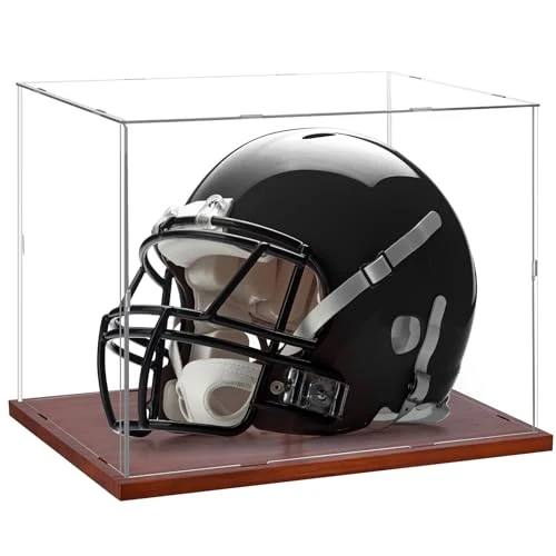Optimized Full Size Helmet Display Case High Clear Acrylic Wooden Base Elegant