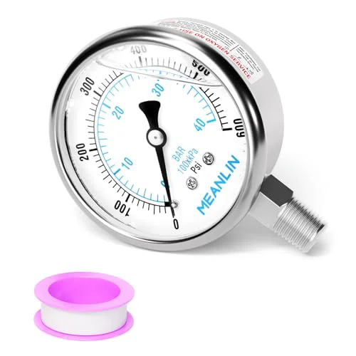Relaxed 0 600Psi Liquid Filled Pressure Gauge Stainless Steel with 316 Stainless Steel Joint 1 Casual
