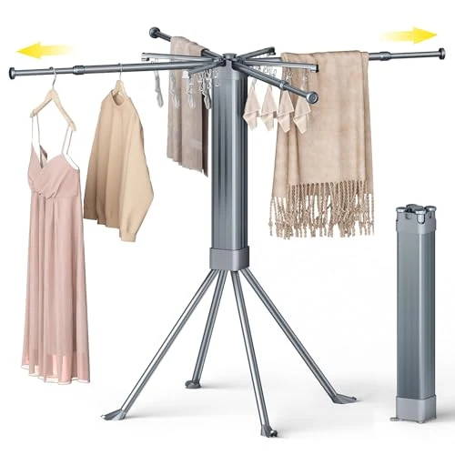 Refined Clothes Drying Rack Foldable Extending Laundry Rack with 16 Clips Collapsible Clothing Rack Space Professional