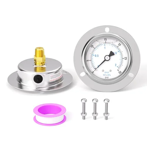 Selected 0 30PSI Panel Mount Front Flanged Glycerin Filled Pressure Gauge Safe