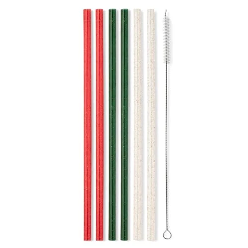 Pure Pack of 6 Reusable Plastic Straws with Cleaning Brush 6 Count Healthy