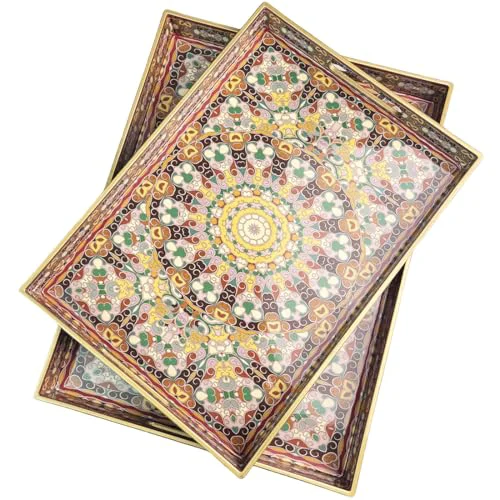 Expertly Made 2pcs Boho Red Decorative Serving Tray Breathable