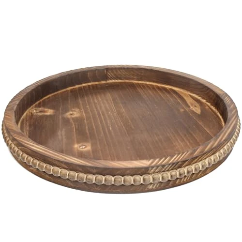 Excellent Round Burnt Wood Serving Tray with Beads Next-Generation