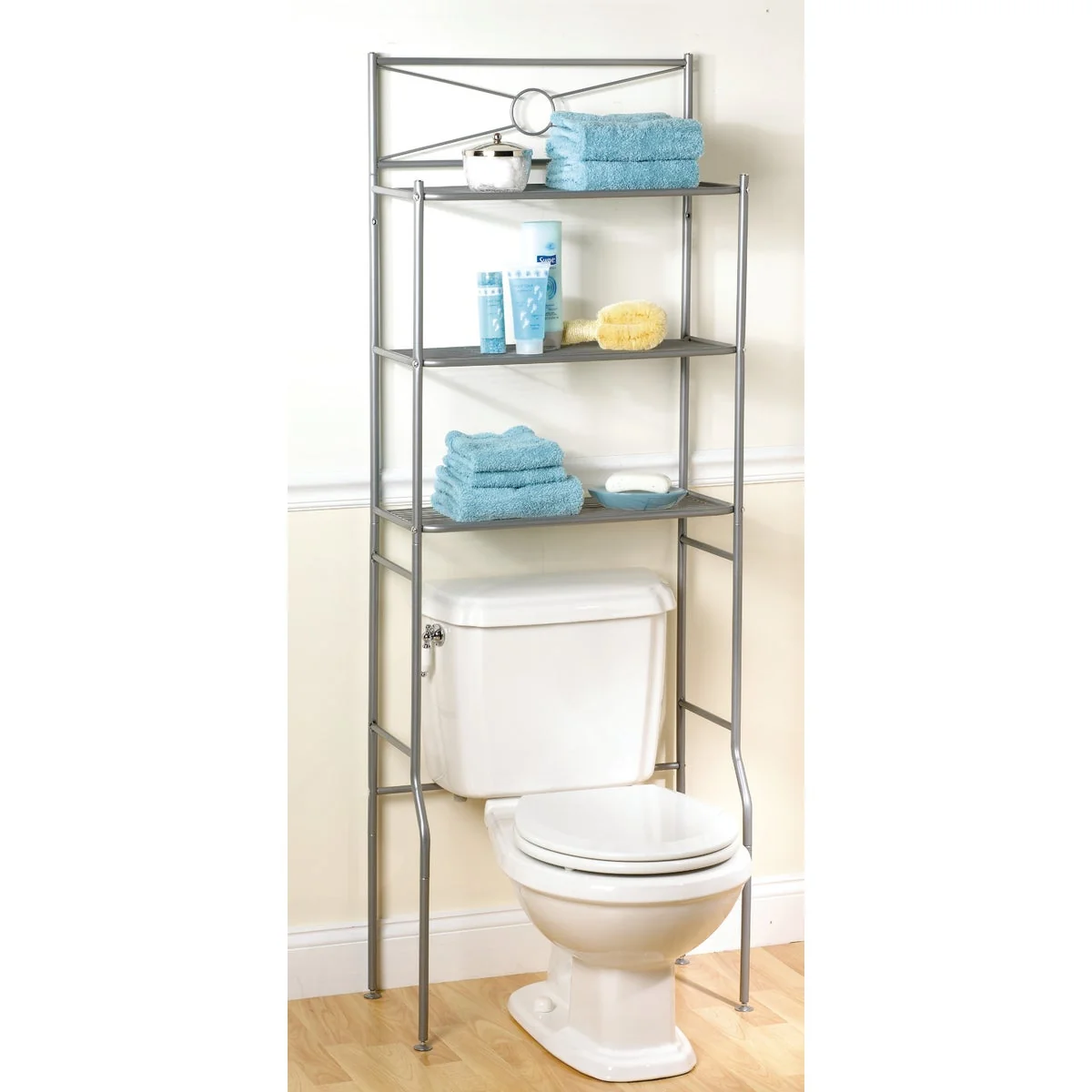 Exceptional Zenith Zenna Home Spacesaver Satin Nickel Over-the-Toilet Shelf Cabinet 3 Shelf Modern