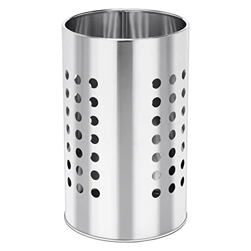 Eco-Friendly Stainless Steel Kitchen Utensil Holder Flatware Cylinder Silverware Draining Organizer Drying Rack with Round Drain Holes for Forks Professional