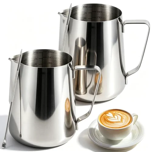 Casual 2 Pack Milk Frothing Pitcher 900ml 32oz Large Capacity Steaming Pitchers 2 Count Pure