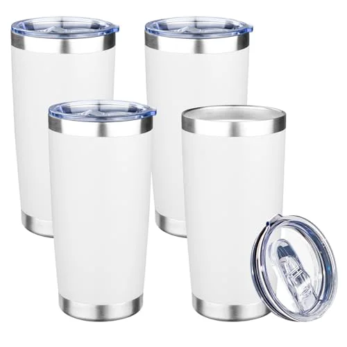 Flexible 20oz Tumbler with Lid Double Wall Vacuum Insulated Travel Coffee Mug Stainless Steel Thermal Cup Powder Coated Sturdy Coffee Tumbler Bulk for Hot and Cold Beverage 4 Count Consistent