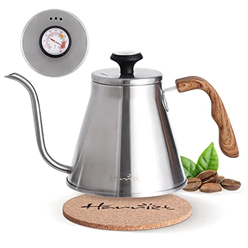 Artisan Gooseneck Kettle with Thermometer for Pour Over Coffee and Tea Solid