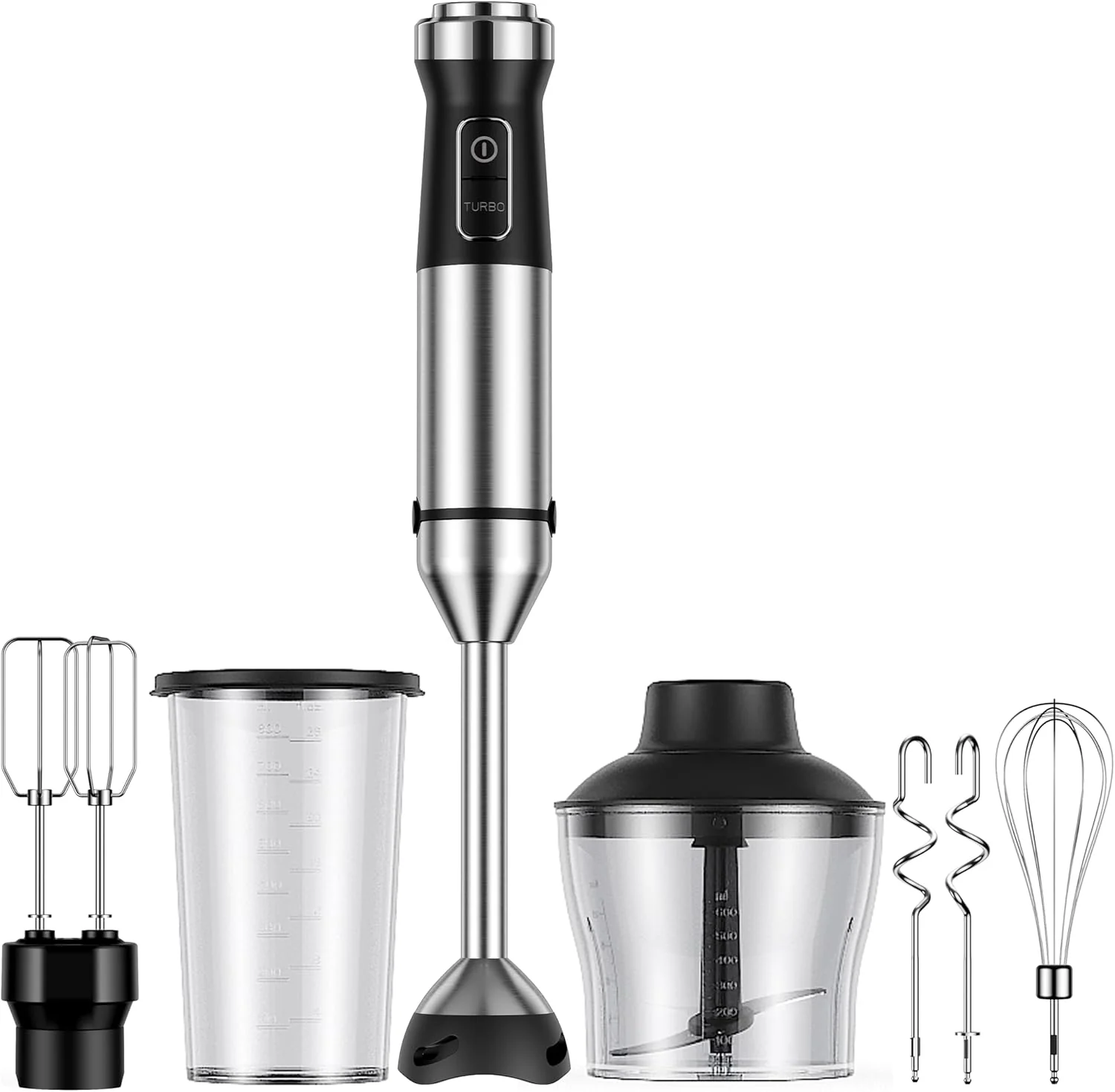 Artisan 6-in-1 Immersion Blender 1000W Hand Blender with 20 Speeds Scratch-Resistant Stick Mixer with Whisk Chopper Beaker Egg Beaters Dough Hooks – Heavy Duty Hand Mixer Black Healthy