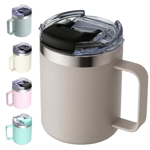 Detailed 12oz Insulated Travel Coffee Mug with Handle High-Grade