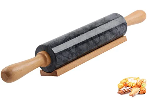 Responsible Marble Rolling Pin with Wooden Cradle Thick Handle Set for Baking Minimalist