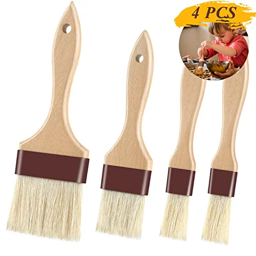 Professional Pastry Brushes for Baking Basting Brush with Boar Bristles and Beech Hardwood Handles Culinary Oil Brush for Barbecue Butter Grill BBQ Sauce Baster Marinade Kitchen Food Cooking Brushes 4PCS Carefully Designed