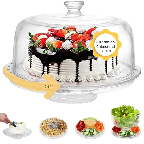 Organic 7in1 Rotating Multifunctional Acrylic Cake Stand with Lid Cake Turntable Artisan