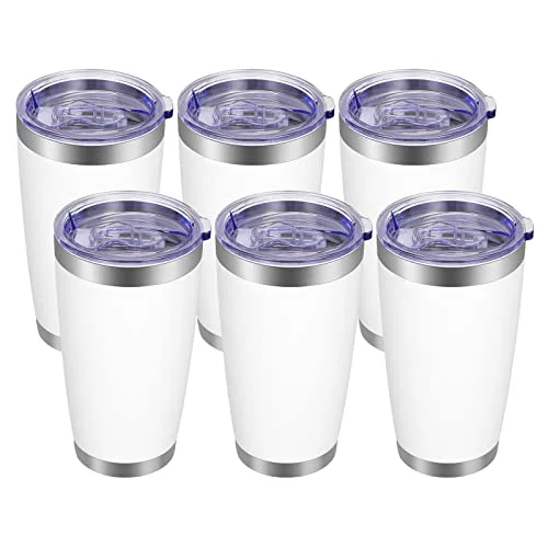 Solid 20oz Tumbler with Lid and Straw Stainless Steel Tumbler Cup Bulk Vacuum Insulated Double Wall Travel Coffee Mug Powder Coated Coffee Cup 6 Count Certified
