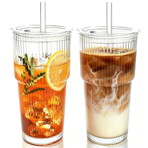 First-Class 2PCS 20oz Glass Cups with Lids and Straws 6 Count High-Quality