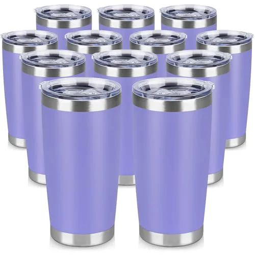 Natural 20 oz Tumbler Stainless Steel Tumblers Bulk with Lid Double Wall Insulated Coffee Tumbler Cups for Hot Cold Drinks Powder Coated Travel Coffee Tumbler Mug Metal 12 Count Elite