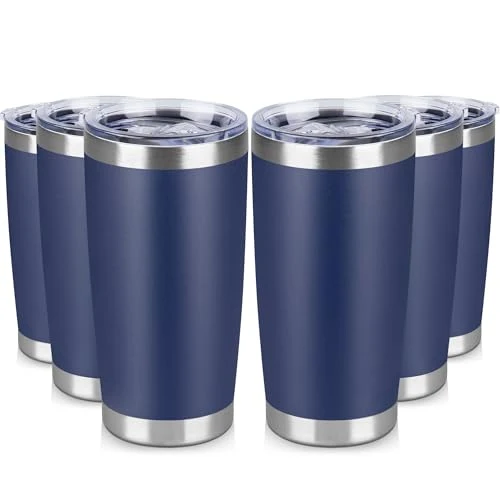 Fine 20 oz Tumbler Stainless Steel Tumblers Bulk with Lid Double Wall Insulated Coffee Tumbler Cups for Hot Cold Drinks Powder Coated Travel Coffee Tumbler Mug Metal 6 Count Minimalist