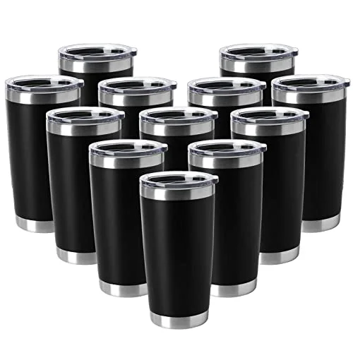 Optimized 20oz Tumblers Stainless Steel Mugs with Lid Double Wall Vacuum Insulated Coffee Cups for Cold Hot Drinks 12 Count Classic