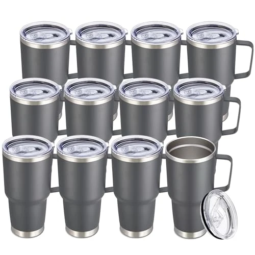 High-Performance 30 oz Stainless Steel Tumblers Bulk with Handle and Lid 12 Count Professional
