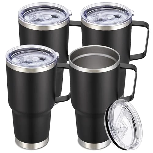 User-Friendly 30 oz Stainless Steel Tumblers Bulk with Handle and Lid 4 Count Fine Crafted