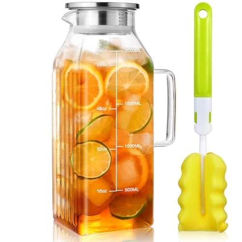 Authentic 68oz Glass Pitcher with Lid and Handle for Fridge Functional