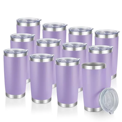 Recyclable 20 oz Tumblers Bulk Stainless Steel Tumbler with Lid 12 Count Enhanced