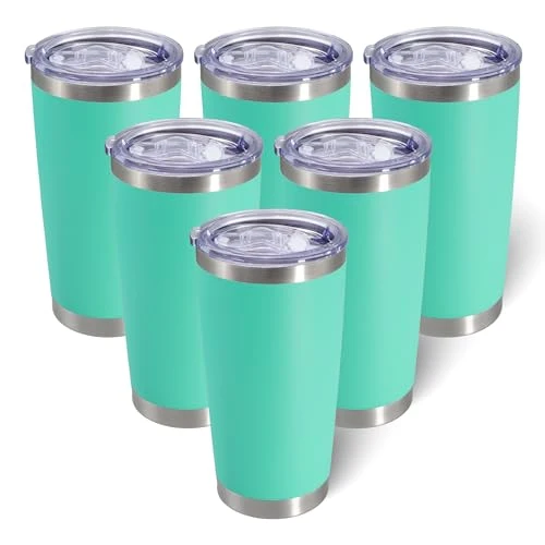 Official 20oz Tumbler with Lid Stainless Steel Tumblers Insulated Mug Light Blue 6P 6 Count Durable