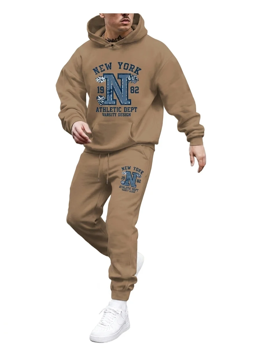 Long-Lasting Men's Casual Gothic Letter Print Hoodie and Pants Two Piece Tracksuit Set Excellent