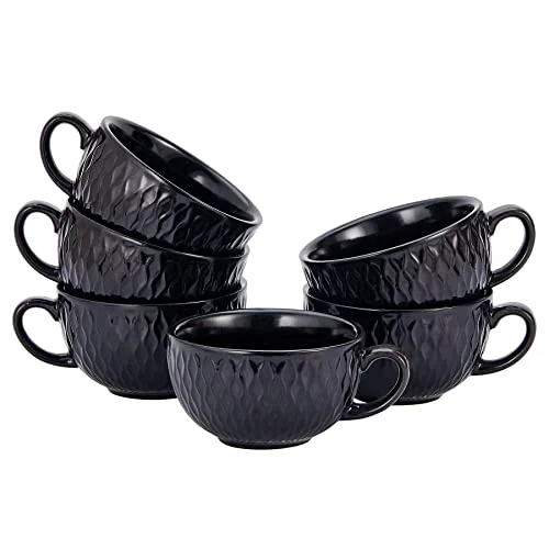 High-Grade Set of 6 Cups Vintage Design 12 oz Professional Barista Ceramic Latte Art Cappuccino Cups Set 6 Count Certified