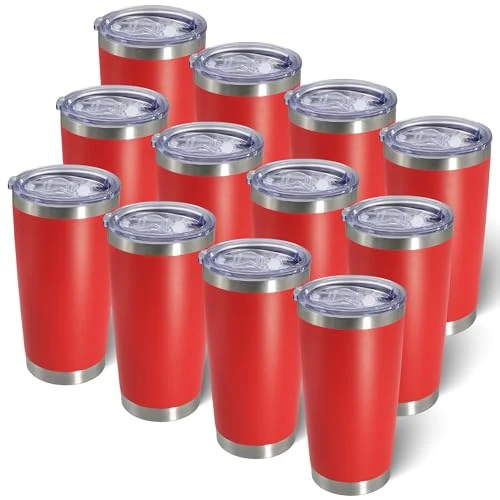 Superior 20oz Tumbler with Lid Stainless Steel Tumblers Insulated Mug Red 12P 12 Count Genuine