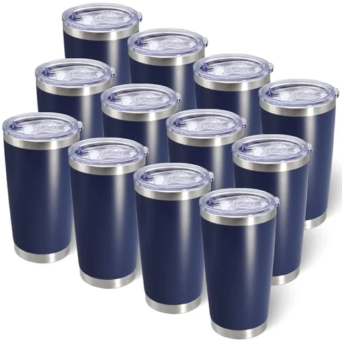 Long-Lasting 20oz Tumbler with Lid Stainless Steel Tumblers Insulated Mug Navy 12P 12 Count Excellent