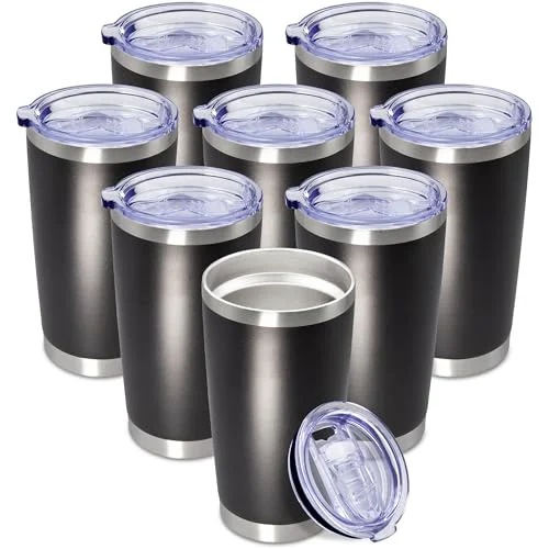 Proven 20oz Tumbler Insulated Coffee Tumblers with Lid Stainless Steel Black 8P 8 Count Authentic
