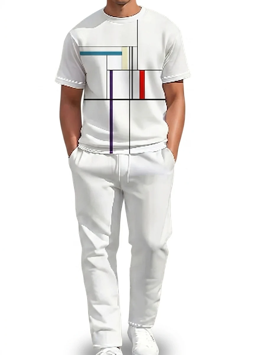 Certified Men's Casual Print Round Neck T-Shirt and Drawstring Pants Set User-Friendly