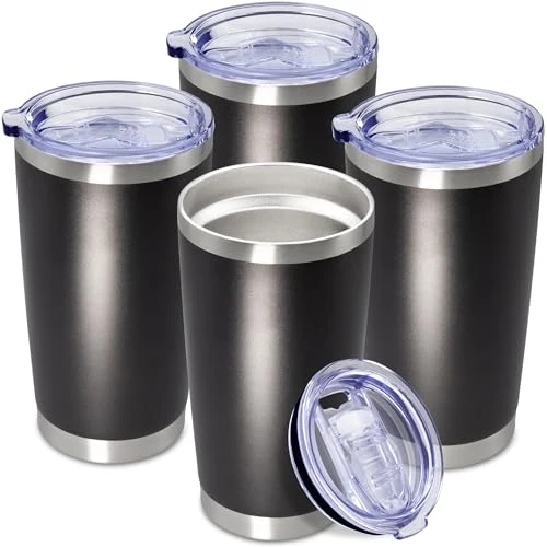 Responsible 20oz Tumbler Insulated Coffee Tumblers with Lid Stainless Steel Black 4P 4 Count Next-Generation