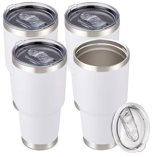Practical 30 oz Tumbler with Lid Stainless Steel Tumblers Bulk 4 Count Solid
